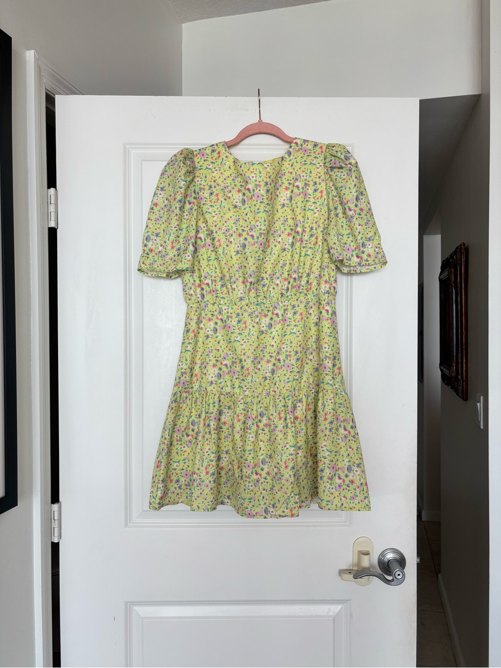 Yellow Floral Short Sleeve Tiered Dress
